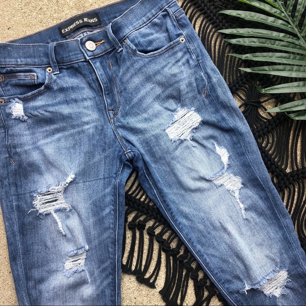 Express Distressed Skinny Jeans Size 4 - Legging Mid Rise - Picture 3 of 9